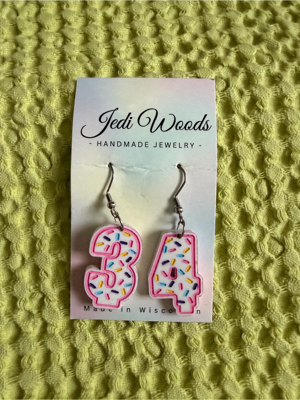 Pink Sprinkles '34' Number Earrings